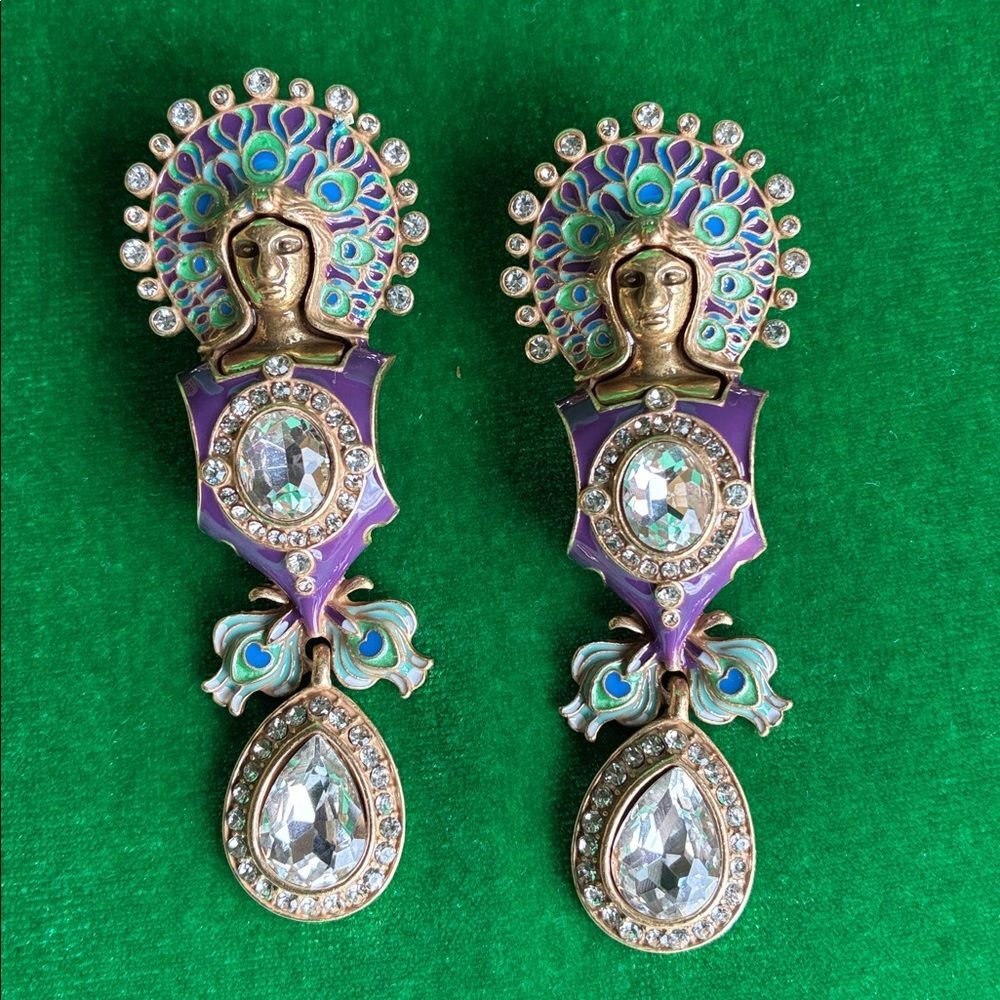 NEW Art Noveau Juno & peacocks signed HEIDIK9 set of necklace/earrings goldtone - Picture 2 of 16
